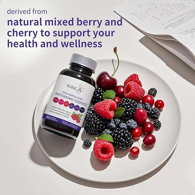 6X 6-in-1 Mixed Berry &amp Cherry Antioxidant Supplement - 6-Berry Superfood Blend for Radiant Skin Glow &amp Immune Support - 60 Vegan Capsules 30-Day Starter Pack