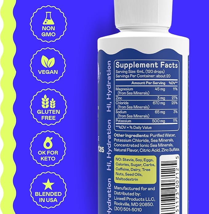 Hi-Lyte K500 Keto Electrolytes Liquid Drops Unflavored 20 Servings