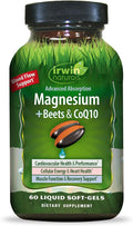 Irwin Naturals Magnesium + Beets &amp CoQ10 Heart and Energy Support with Beet Root Grapeseed and Omega-3 Flaxseed Oil 60 Liquid Softgels