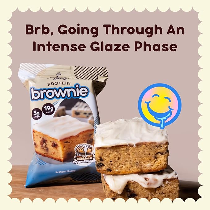 Prime Bites High Protein Brownie (12 Per Box Birthday Cake Blondie) - 19g of Protein 5g of Collagen Gluten Free Low Sugar Treat Delicious Protein Snack