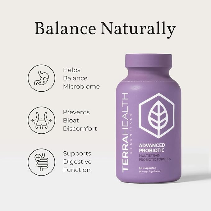 Terra Health Essentials Advanced Probiotics | 50 Billion CFU | Reduce Bloating &amp Gas Immune Support | 30-Day Supply (60 Capsules)