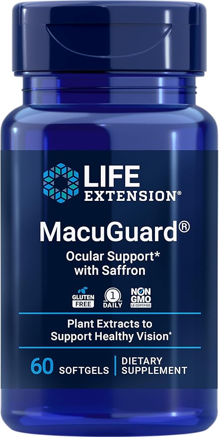 Life Extension MacuGuard Eye Health Supplement with Magnesium Capsules 500mg - Lutein Zeaxanthin Meso-zeaxanthin and Saffron for Healthy Vision - 60 Softgels and 100 Vegetarian Capsules