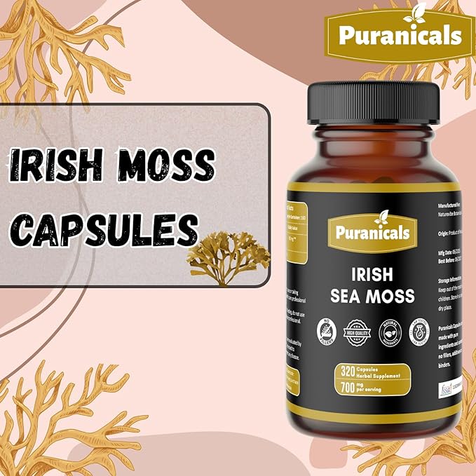 Ashwagandha 320 Capsules &amp Irish Moss 320 Capsules Combo – Herbal Dietary Supplement | Easy Daily Use | Non-GMO Ingredients No Artificial Colors | Capsules Combo Pack