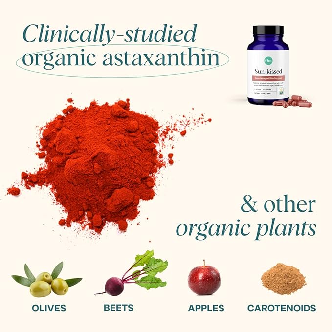 Ora Organic Skin Health Supplement - Sun Damage Support - Promotes Skin's Natural Defense | Vegan Antioxidants Including Astaxanthin and Carotenoids - 1 Month Supply 60 Capsules