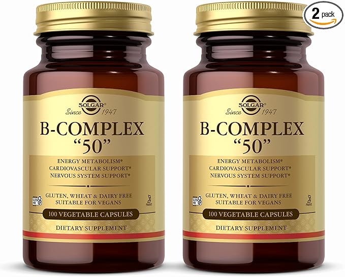 Solgar B-Complex “50” - 100 Vegetable Capsules Pack of 2 - Energy Metabolism &amp Nervous System Support - Non-GMO Vegan Gluten Free - 200 Total Servings