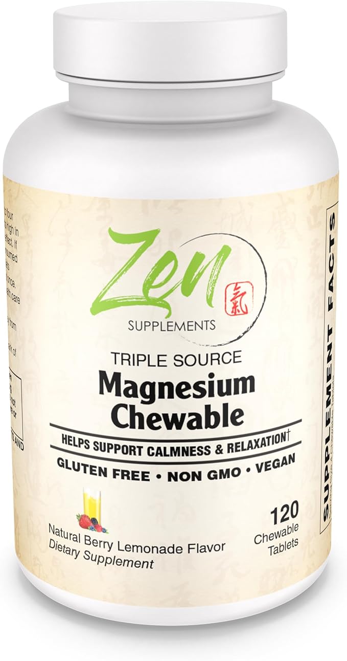 Zen Supplements Triple Source Magnesium Chewable Supplement Berry &amp Lemonade Flavors 120 Tablets