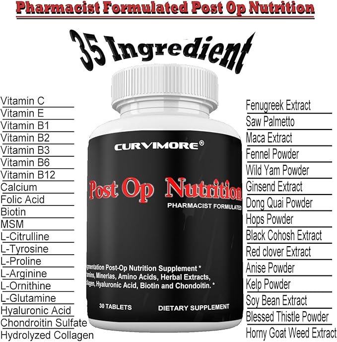 Post OP Nutrition Pills Pre &amp Post Op Support. Aids Recovery Time and Decrease Scar and Wound Formation. Support Scar and Skin Healing. “Not a Scar Cream” 30 Tablets