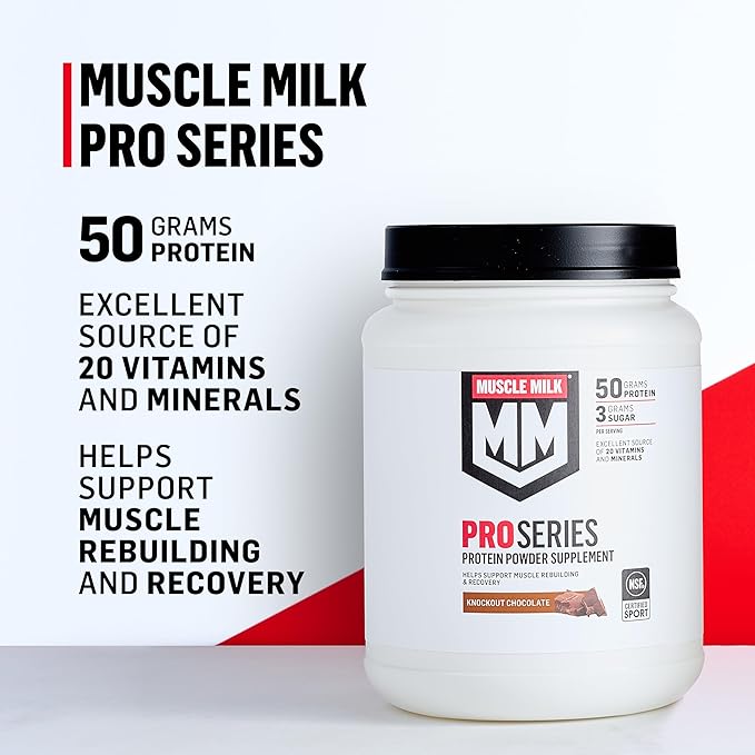 Muscle Milk Pro Series Protein Powder Supplement Intense Vanilla 2 Pound 11 Servings 50g Protein 3g Sugar 20 Vitamins &amp Minerals NSF Certified for Sport Workout Recovery Packaging May Var