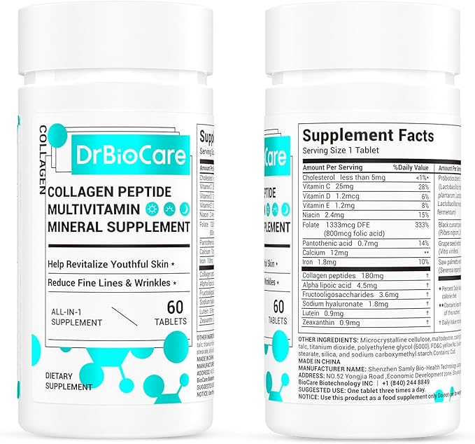 DrBioCare Collagen Peptides for Women Beauty Vitamin &amp Mineral SupplementContains Vitamin D3 Probiotics for Women &amp Collagen PeptidesVitamin B ComplexVitamin E 120 Tablets