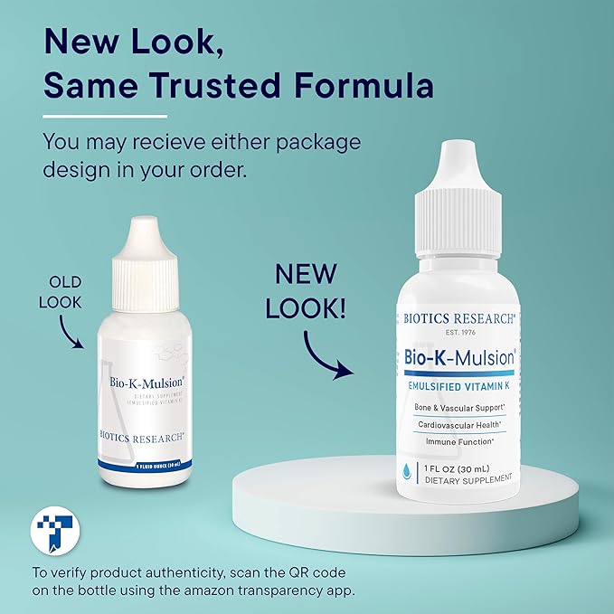 Biotics Research Bio K Mulsion Liquid Vitamin K Drops - 500 mcg/S - Vitamin K1 phytonadione for Adults - VIT K Supplement - Strong Bones Heart Health Blood Clotting Support 1 fl oz