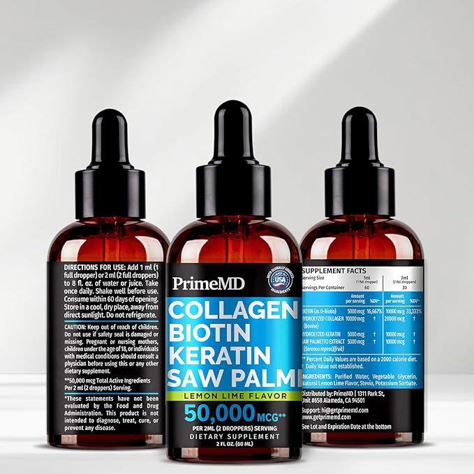 Lemon Lime Liquid Collagen Drops With Liquid Biotin For Radiant Hair Smooth Skin Strong Nails | Daily Peptides Support Collagen For Women &amp Men | Great-Tasting Easy Dropper-Ready 2 Fl Oz (2 P