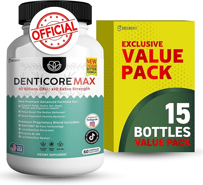 Max for Gums and Teeth Health - 40 Billion CFU Advanced Oral Probiotics Fresh Breath Support - 60 Capsules (15 Pack)