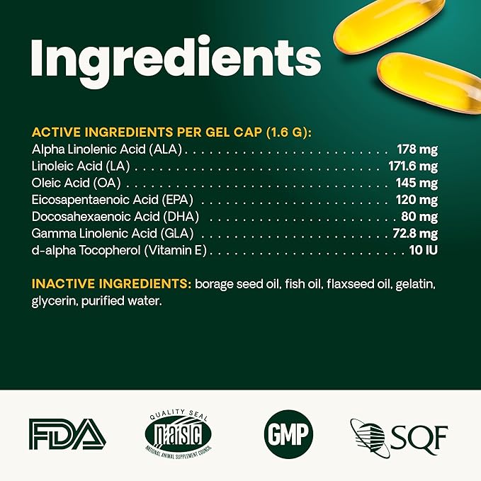 VetriScience Omega Healthy Skin and Coat Capsules 369 Fish Oil Supplement for Dogs and Cats Reduce Shedding Over 750 mg Omega Fatty Acids per Capsule Gel Caps 90 Count