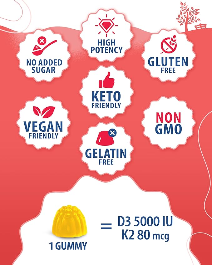 SUNNY SAM Vitamin D3 K2 Gummies 5000 IU &amp Iron Vitamins with Vitamin C