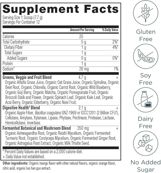 Ancient Nutrition Multi Collagen Protein Powder Unflavored 40 Servings + Organic Supergreens Powder Mango 12 Servings