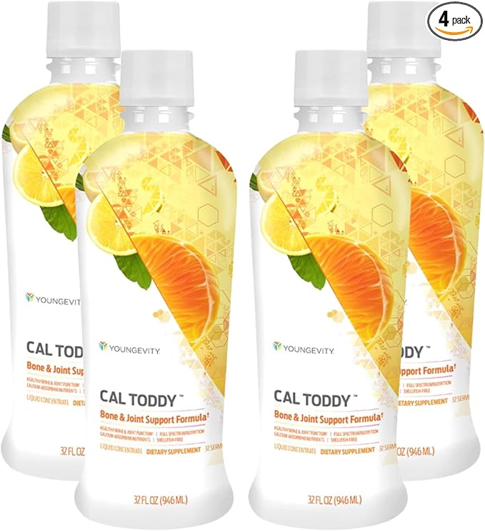 Youngevity CAL Toddy - Calcium (Citrate Phosphate) Magnesium 1200mg/600mg - Vitamins D-3 Zinc Copper Potassium Boron and 70+ Trace Mineral Cofactors - Supports Bone Health - 32 Fl Oz (Pack of 4)