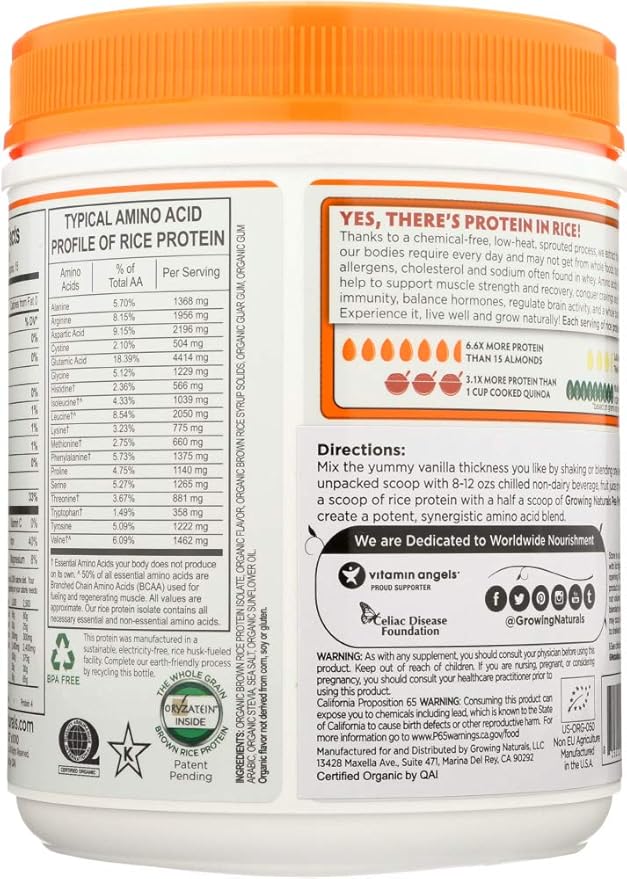 Growing Naturals Organic Rice Protein Vanilla Blast -- 1 lb by Growing Naturals