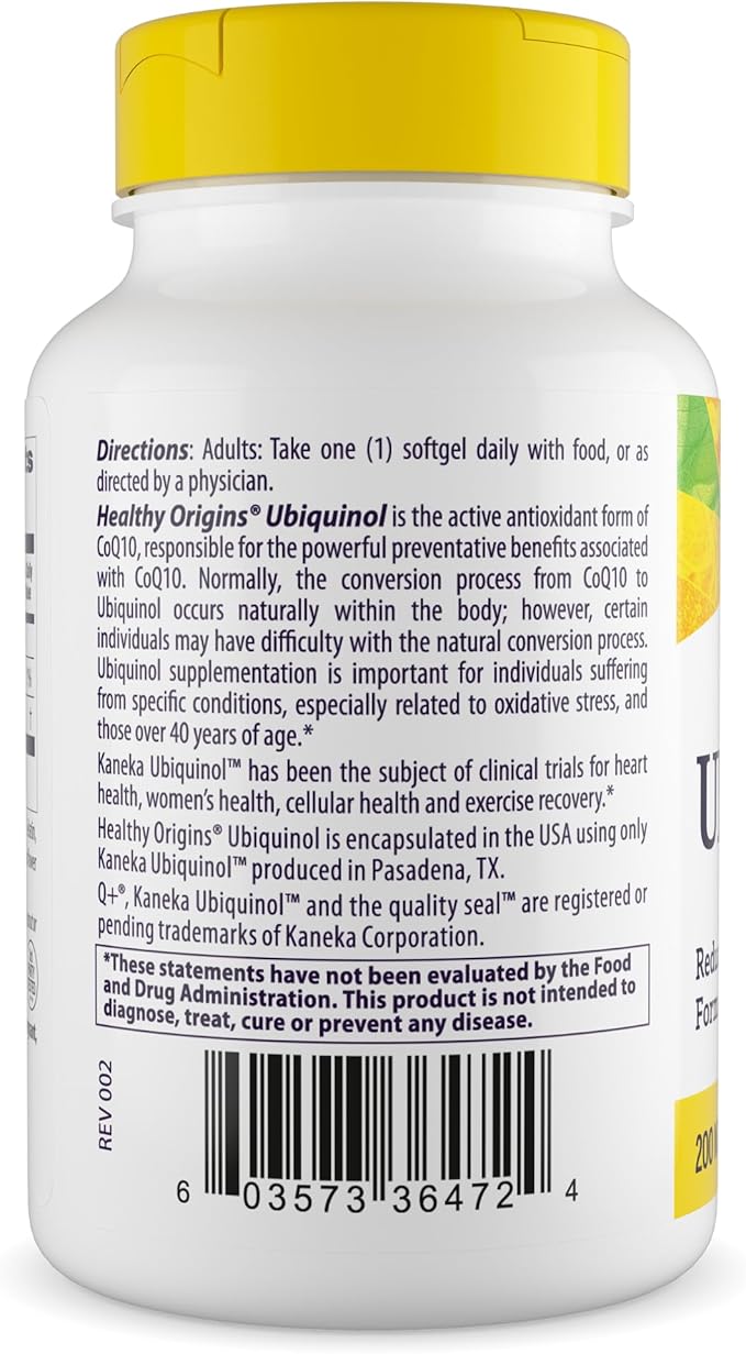 Healthy Origins Ubiquinol (Active Form of CoQ10) 200 mg - Ubiquinol Supplements for Heart Health &amp Antioxidant Support - Gluten-Free &amp Non-GMO Supplement - 30 Softgels