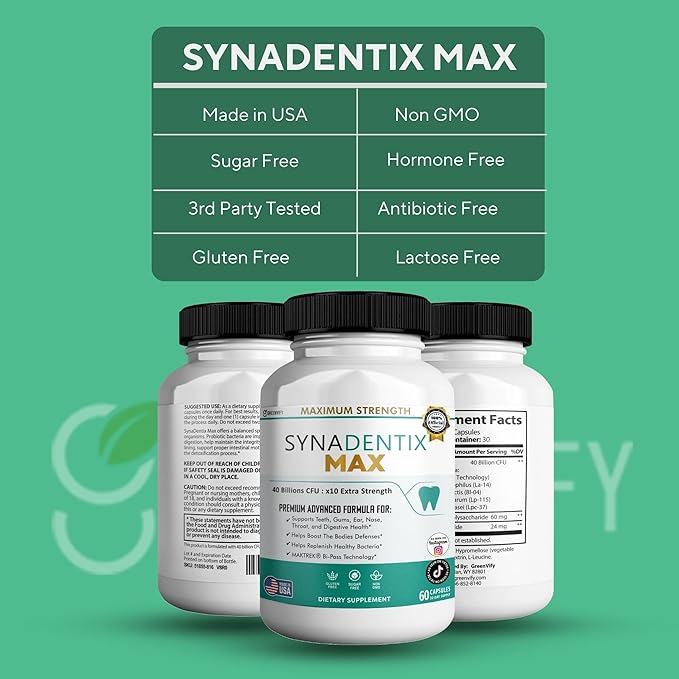 SynaDentix Max Probiotic Supplement 40 Billion CFU MAKTREK Bi-Pass Technology 60 Capsules 30-Day Supply (3)