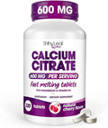 Shiny Leaf Calcium Citrate 600mg with Vitamin D3 &amp Magnesium - Fast Melting Bariatric Calcium for Post Surgery - Smooth Dissolving Non-Chalky Alternative to Chewable Chews - Cherry 120 Ct