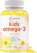 Micro Ingredients Kids Omega-3 Fish Oil 240 Veggie Softgels | Vegan Omega 3 with 200mg DHA | Lemon Flavored | Fish Oil Alternative from Algae Oil | No Fishy Smell or Aftertaste
