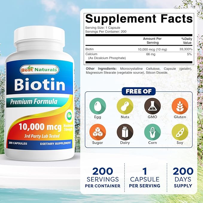 Best Naturals Biotin 10000 mcg 200 Capsules (Pack of 3)