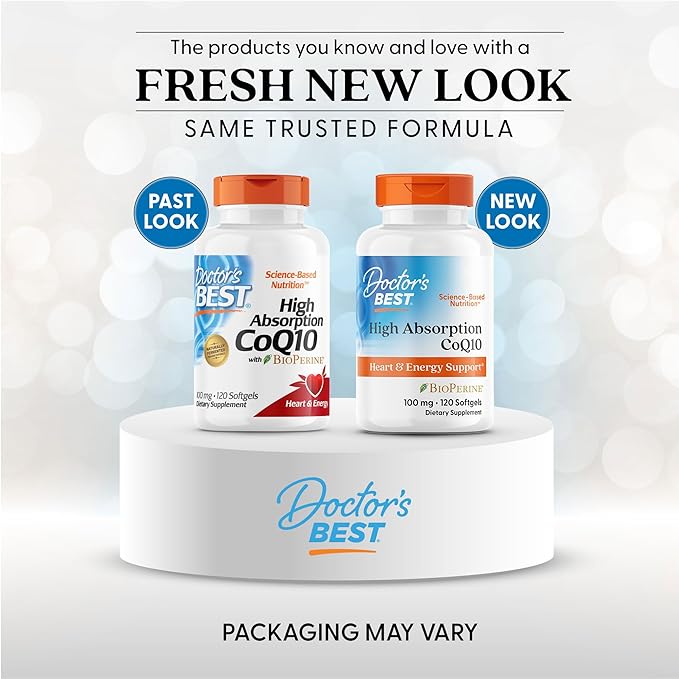 Doctor's Best High Absorption CoQ10 with BioPerine Supplement - Coenzyme Q10 Softgels for Heart Health &amp Antioxidant Support Naturally Fermented CoQ10 100mg for Women &amp Men Non GMO - 120 Sof