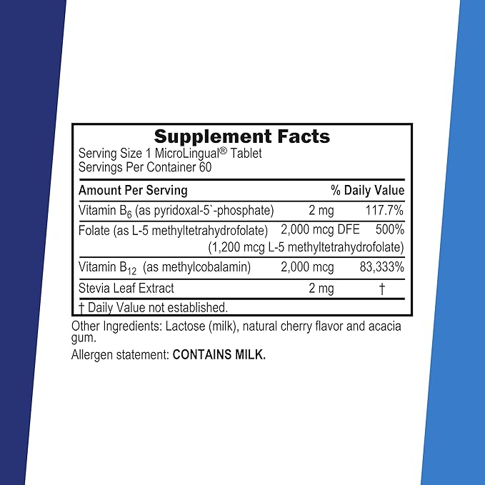 Superior Source No Shot Vitamin B-12 Methylcobalamin 2000 mcg B-6 &amp Methylfolate 1200 mcg - Supports Energy Brain and Heart Health - Bariatric Friendly - 60 Sublingual Dissolving Tablets