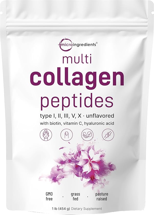 Micro Ingredients Multi Collagen Protein Powder 16oz &amp Magnesium Oxide 400mg Bundle Pack | Grass-Fed Collagen Peptides | Elemental Form for Max Concentration