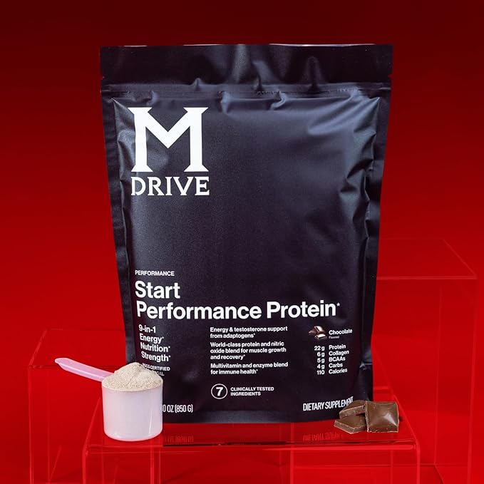 Mdrive Start 9-in-1 Complete Nutrition and Protein Shake Powder Supports Energy Strength Digestion Immune Health Nitric Oxide Recovery and Reduces Stress - Chocolate Mousse 31.7oz 30 Servings