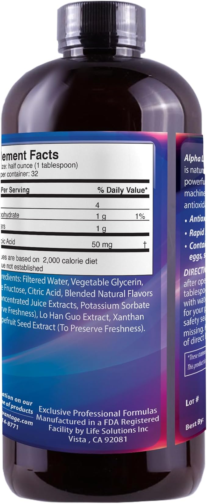 Alpha Lipoic Acid - Liquid Dietary Supplement with 50mg ALA per Serving - Packed with Antioxidants - Pharmacist Formulated Rapid-Sorb Technology for Nutrient Absorption - 16 fl. oz.