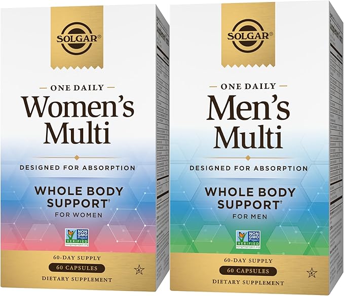 SOLGAR One a Day Women &amp Mens Bundle:Daily Women's Multi Whole Body Support 60 Servings + Daily Men's Multivitamin Whole Body Support Supplement 60 Servings