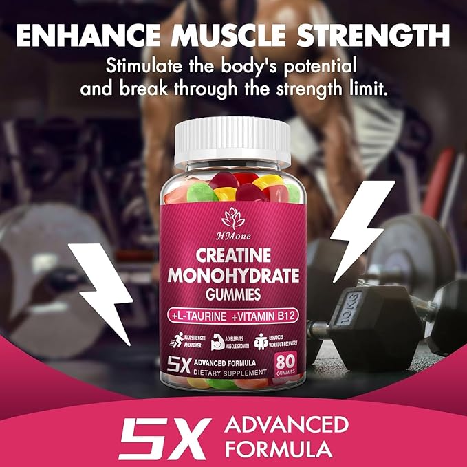 Creatine Monohydrate Gummies - 5g for Men &amp Women 320 Count and Creatine Chewable Supplements for Muscle Gain Muscle Strength Energy Boost and Muscle Builder Sugar Free Vegan