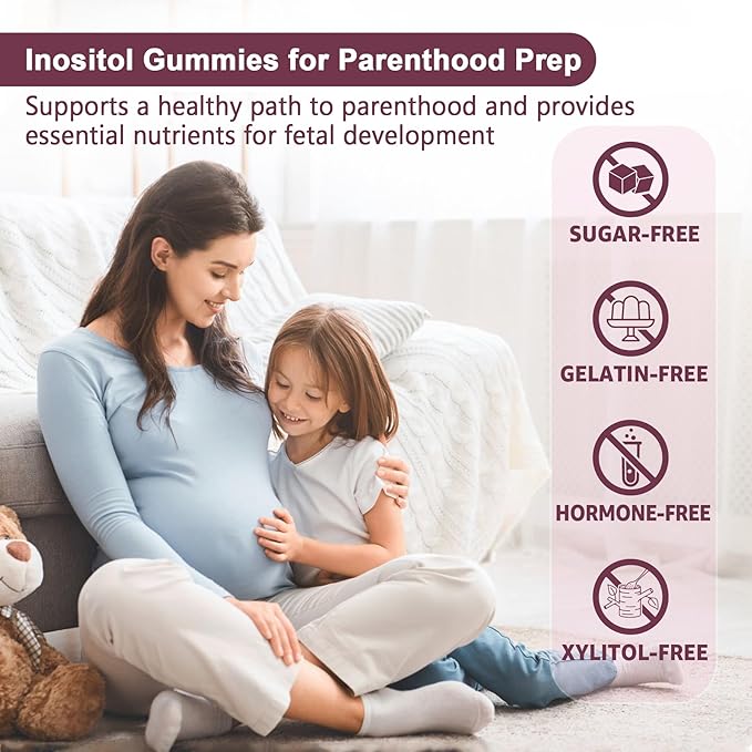 Myo-Inositol &amp D-Chiro Inositol Gummies Sugar Free Ideal 40:1 Ratio Inositol Supplement for Women w/ Vegan Omega-3 D3 Magnesium Methyl Folate B12 Inositol Multivitamin for Women's Overall He
