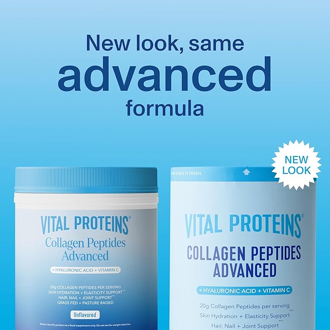 Vital Proteins Collagen Peptides Powder Advanced with Hyaluronic Acid &amp Vitamin C Collagen Supplements Unflavored 12 Servings