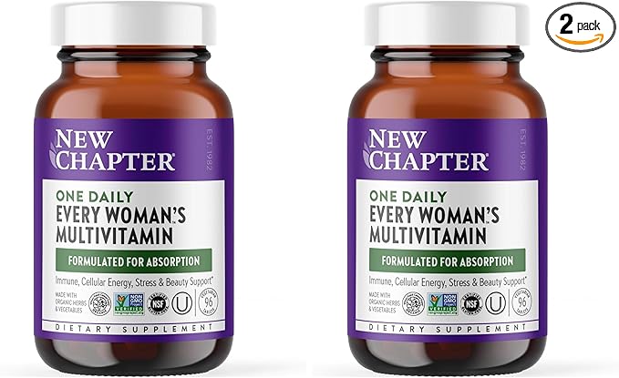 New Chapter Women’s Multivitamin Iron B6 B12 Biotin for Hair Growth D3 VIT C Zinc for Immune &amp Stress Gentle on an Empty Stomach Daily Non-GMO Gluten-Free 18+ 96 Tablets (Pack of 2)