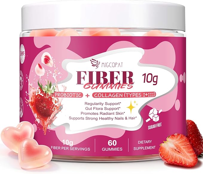 10G Fiber Gummies with Collagen Peptides Hyaluronic Acid Vitamin C ACV 30 Billion CFU Probiotics – Sugar Free Collagen Gummy for Skin Hair &amp Nails – Digestive Health Support – 60 Cts