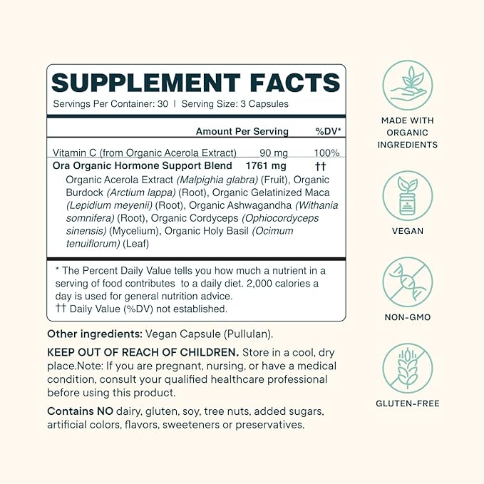 Ora Organic Hormone Balance &amp Turmeric Curcumin Supplement Bundle: Elevate Mood Energy &amp Joint Health Naturally Acerola Cherry + Pure Turmeric Enhanced by Piperine - 90 Vegan Tablets