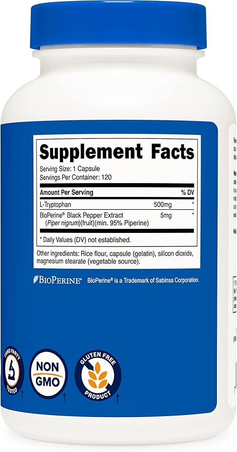 Nutricost L-Tryptophan 500mg 120 Capsules (3 Bottles)