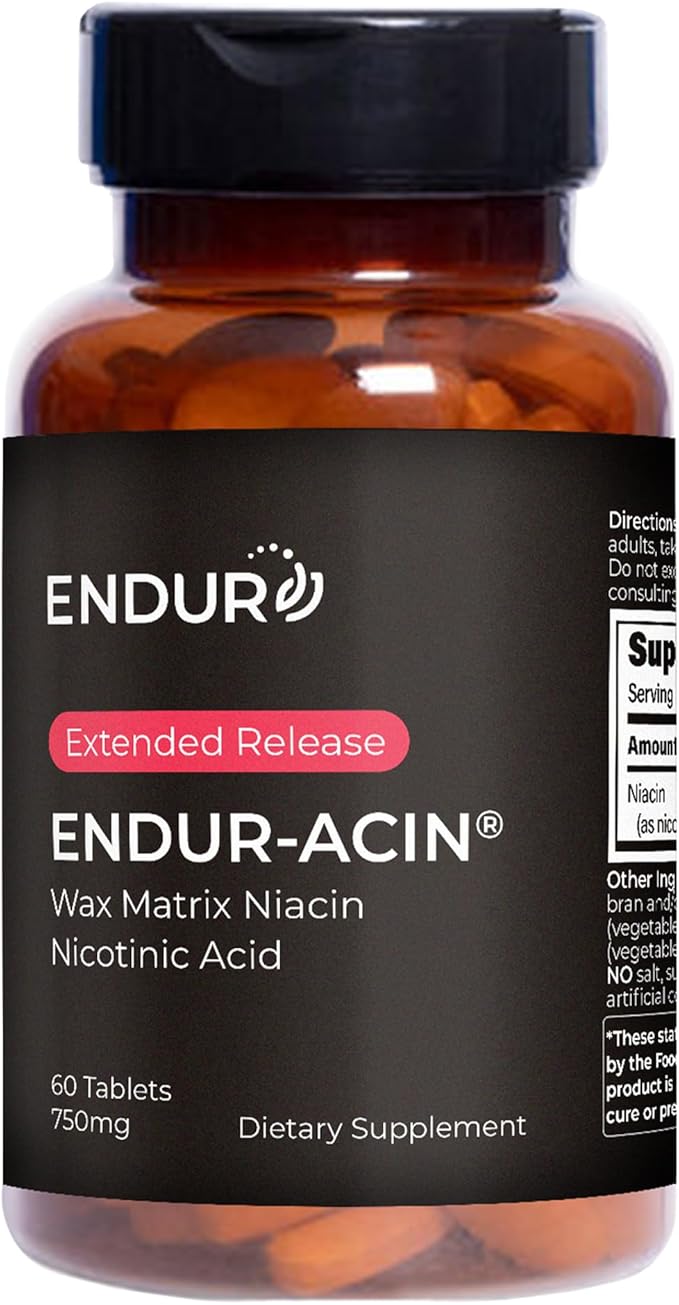 ENDUR-ACIN Niacin Supports Heart &amp Circulatory Function Extended Release Formula Gluten Free 750mg (60 Tablets)