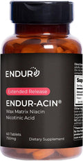 ENDUR-ACIN Niacin Supports Heart &amp Circulatory Function Extended Release Formula Gluten Free 750mg (60 Tablets)