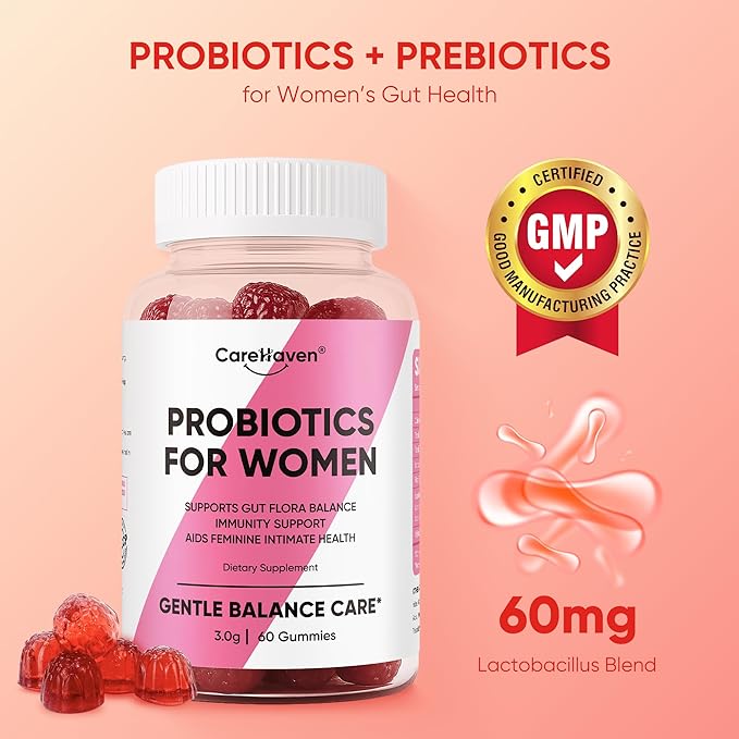 Probiotics for Women Gummies - Multiple Probiotics &amp Red Elm - Supports Gut Flora Feminine Health &amp Immune Function - 60 Active Daily Gummies (1PCS)
