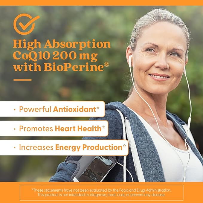 Doctor's Best High Absorption CoQ10 200mg with BioPerine Supplement - Coenzyme Q10 Caps for Heart Health &amp Antioxidant Support CoQ10 200 mg for Women &amp Men Non GMO - 180 Veg Capsules