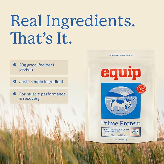 Equip Foods Prime Protein Powder | Clean Grass Fed Beef Protein Powder | Carnivore Protein Isolate | Paleo Keto Friendly | Gluten &amp Dairy Free | Helps Build &amp Repair Tissue | 30 Servings Un