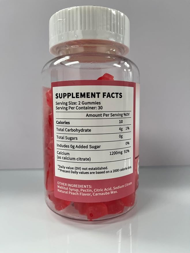 (3 Pack) 1200 mg Calcium Citrate Gummies Supplements for Women &amp MenPure Calcium Citrate Gummies for Bone Muscle &amp Immune Support - Easy to Digest Sugar FreeVeganPeach Flavor60 Day Suppl