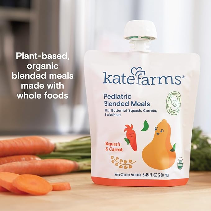 KATE FARMS Organic Pediatric Blended Meal Squash and Carrot 8g protein organic whole foods oral or tube feed nutrition Gluten Free Non-GMO 8.45 oz (12 Pack)
