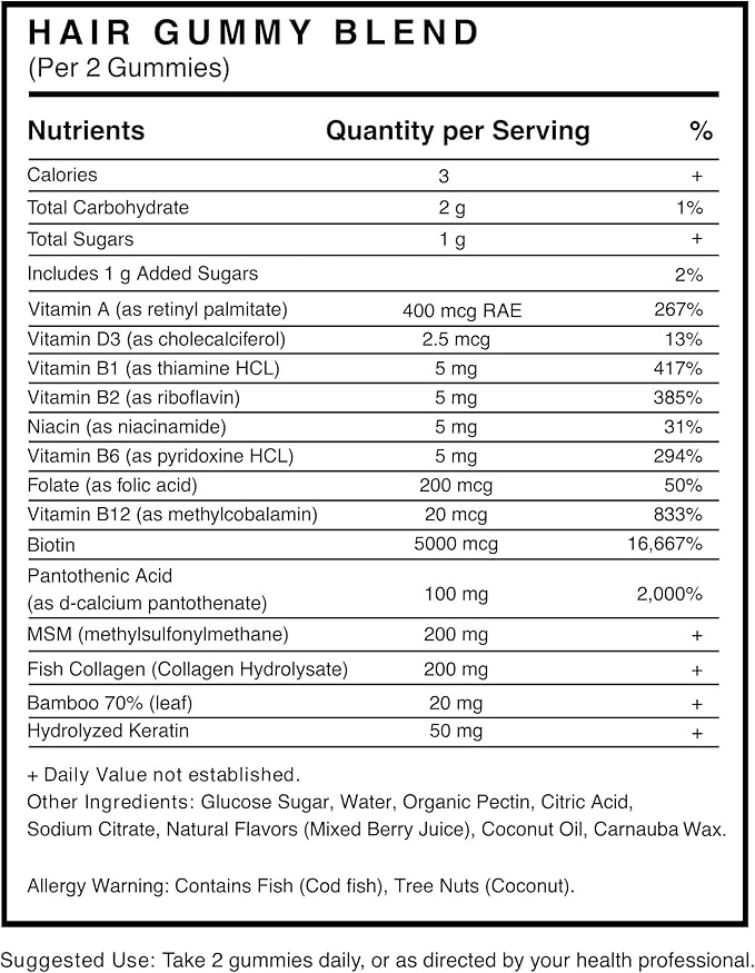 RE:ROOT Hair Growth Gummies – 5000 mcg Biotin with Collagen Keratin &amp MSM – Hair Skin &amp Nails Support – 60 Berry Gummies