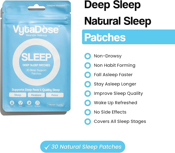 Natural Melatonin-Free Herbal Sleep Patches for Adults - No Added Hormones - 8-Hour Time-Release Formula - Ashwagandha Magnesium Passionflower Valerian Root Lemon Balm &amp Chamomile