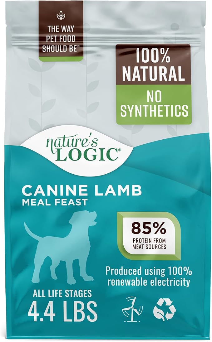 Nature's Logic Dry Dog Food - 100% Natural - No Synthetics - For All Ages Sizes Breeds - Free From Common Allergens High Protein - Lamb Meal Feast 4.4lbs