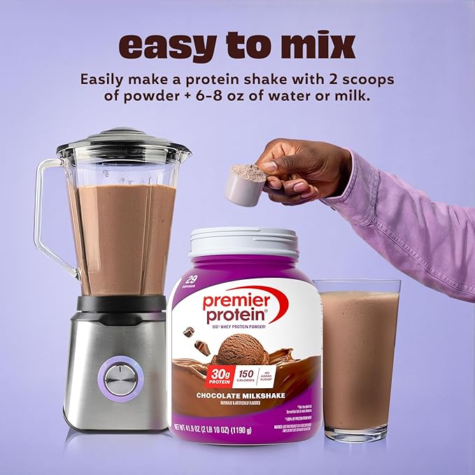 Premier Protein Powder Chocolate Milkshake 30g Protein 1g Sugar No Soy Gluten Free 41.9oz (29 Servings)